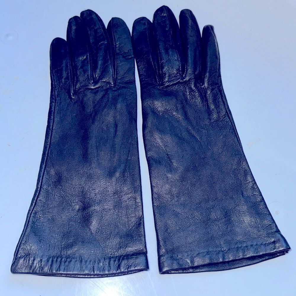 Vintage Aris black nylon lined leather gloves‎ - size 7